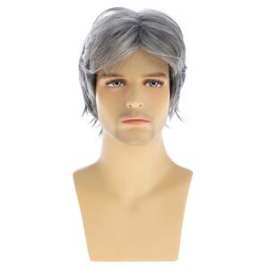 RicHyun Men's Short Gray Layered Synthetic Wig Natural Looking